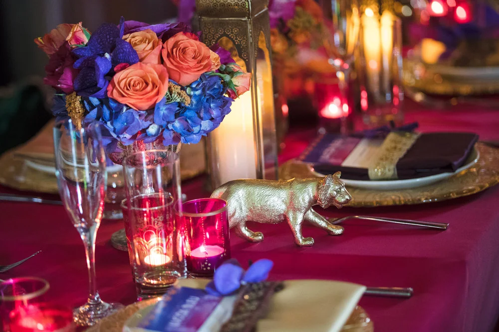 Moroccan+Inspired+Baby+Shower+Party+colorful+tea+lights+decorated+the+tables