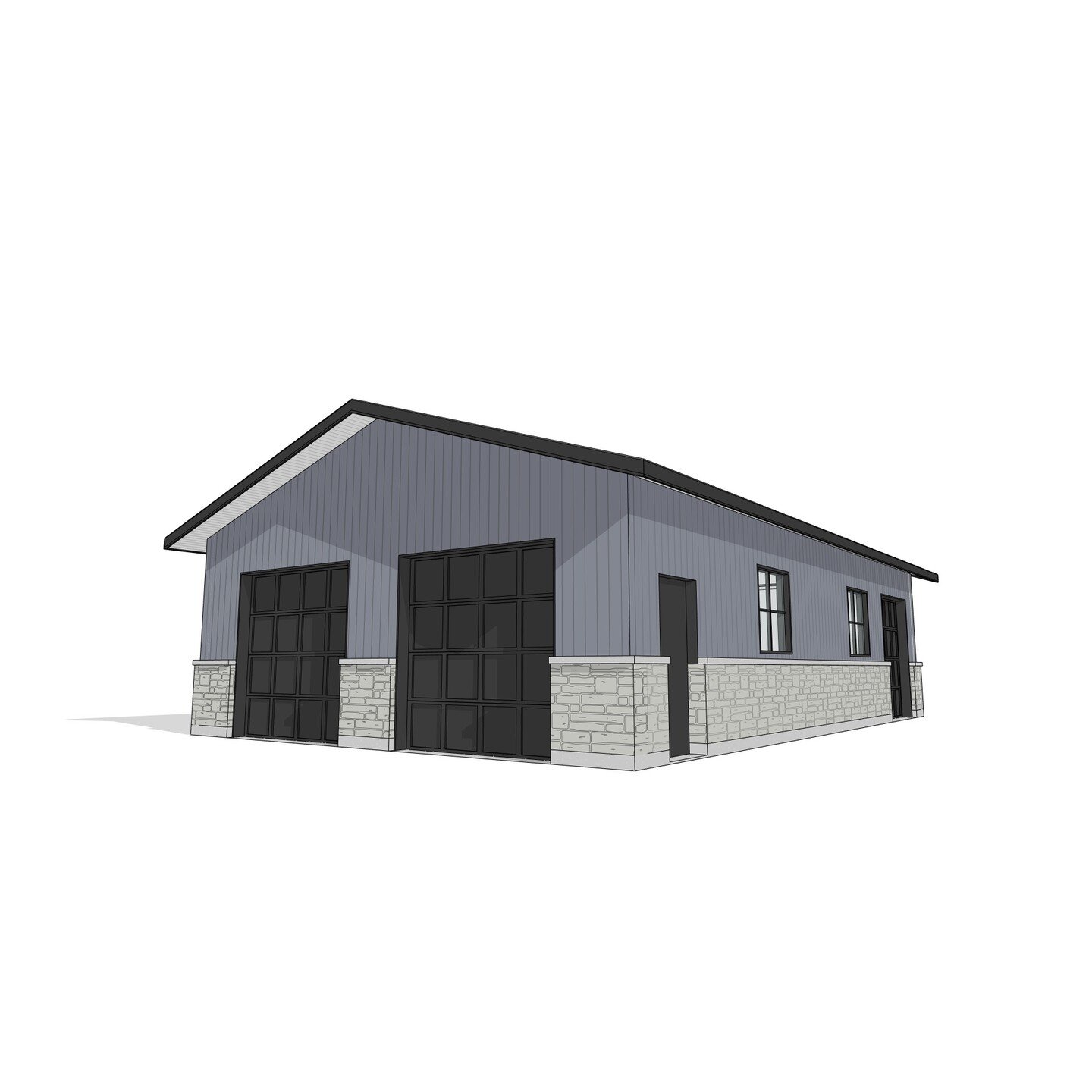 1 Storey Detached Garage. #garage #accessorybuilding #workshop #stone #metal #architecture #revit #perspective #aja #adamjodoinarchitectural #design