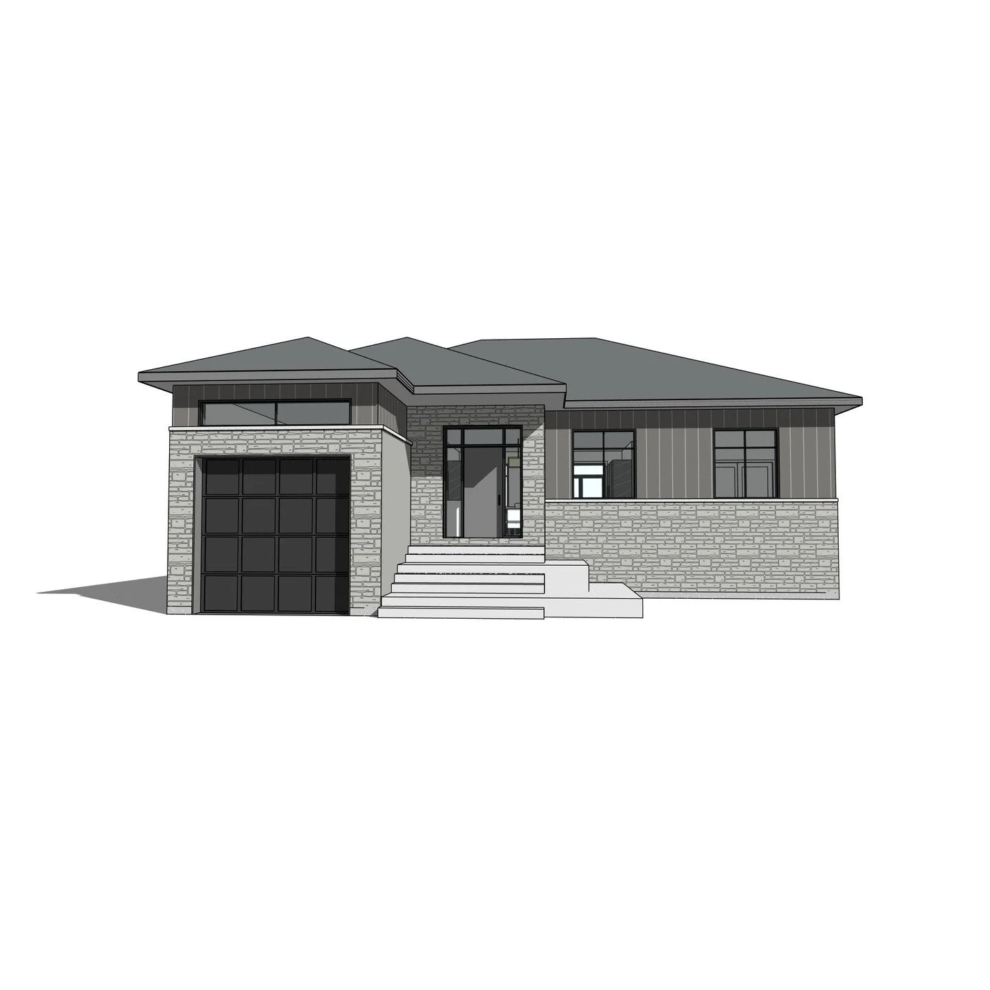 1 storey single family residence with attached garage. #residence #garage #modern #contemporary #stone #perspective #revit #architecture #aja #adamjodoinarchitectural #design