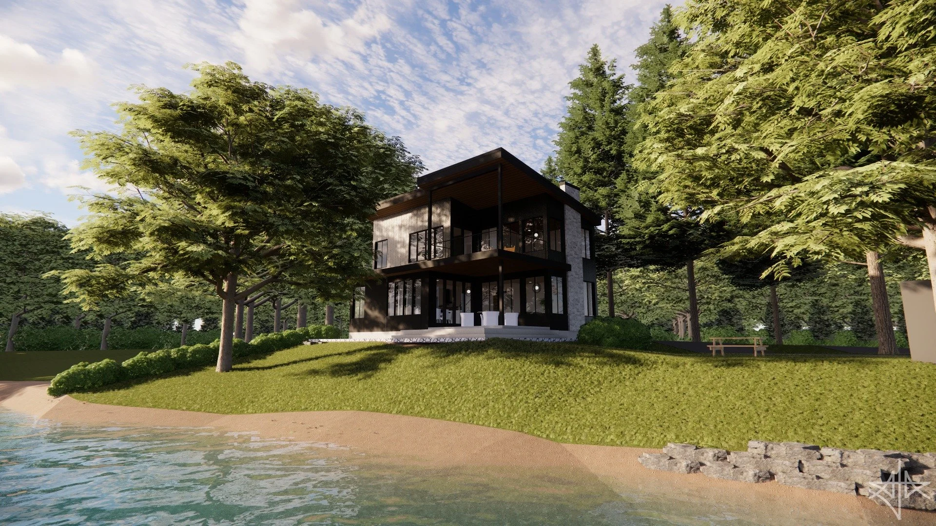 Realistic renders of 2 Storey Residence with balcony #residence #waterfront #balcony #modern #contemporary #stone #metal #perspective #revit #architecture #aja #adamjodoinarchitectural #design