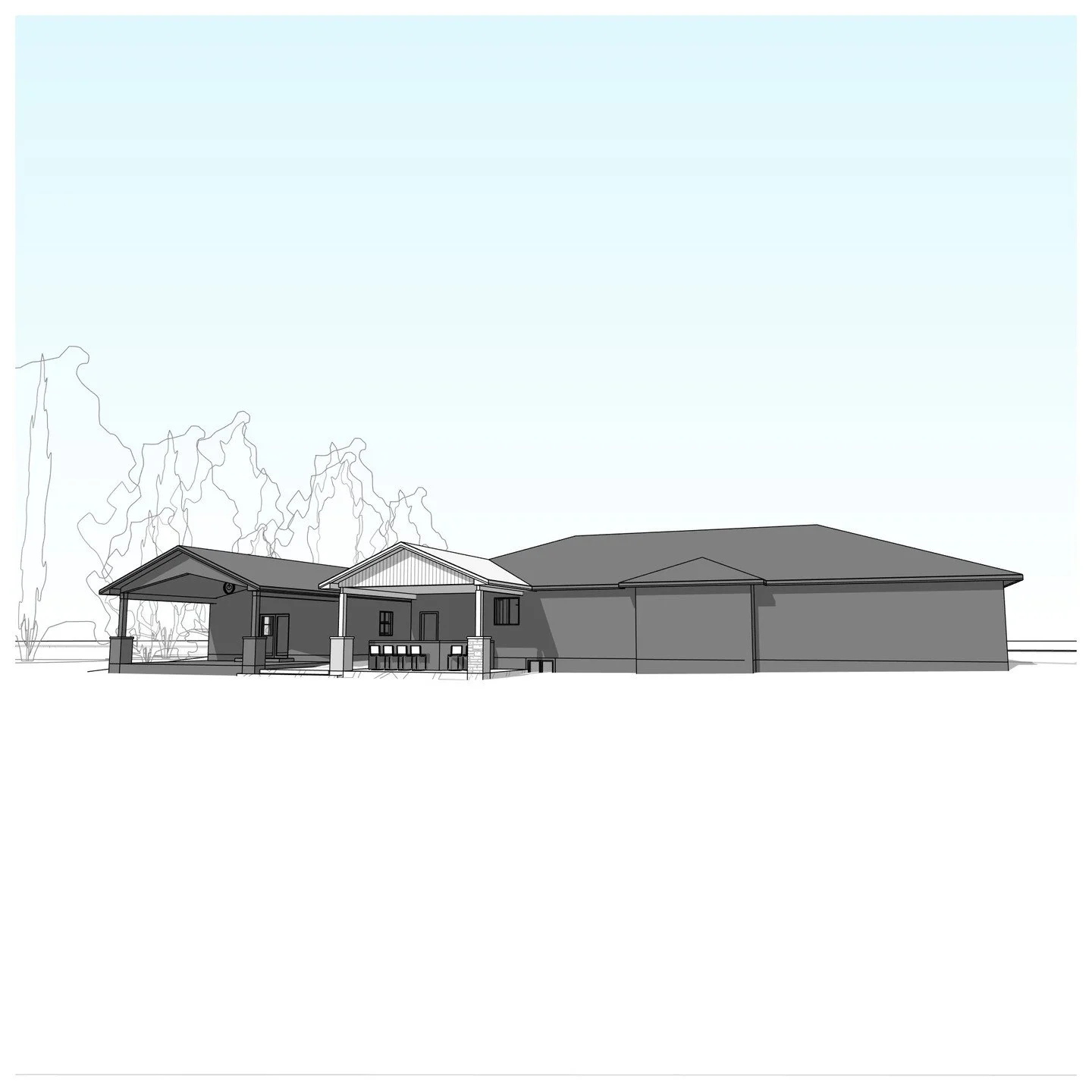 Covered Porch addition to existing residence with outdoor kitchen. #addition #coveredporch #outdoorkitchen #residence #perspective #revit #architecture #aja #adamjodoinarchitectural #design