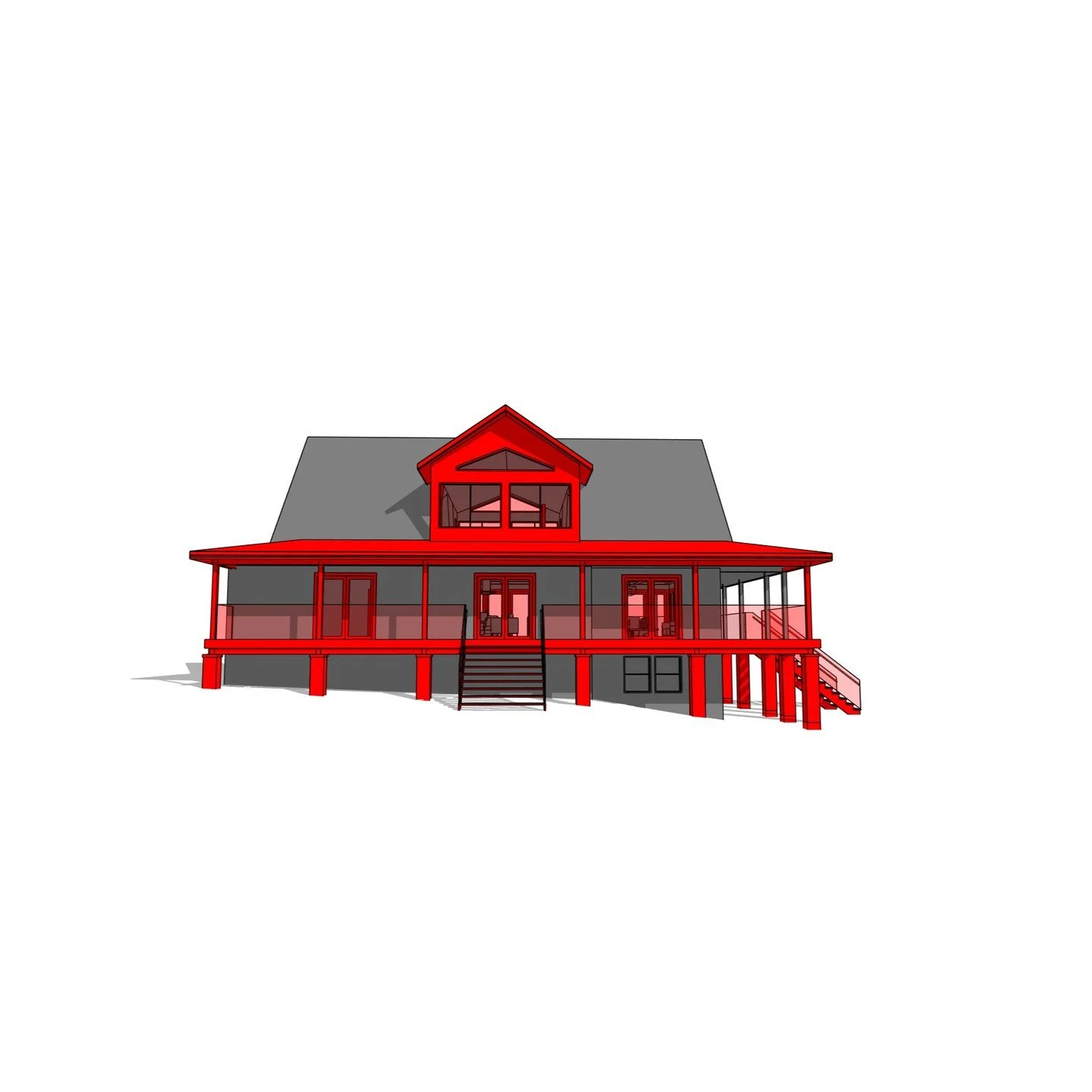 Wrap-around porch and roof dormer additions to an existing 2 storey cottage residence with walkout basement and waterfront balcony. #residence #addition #renovation #cottage #waterfront #balcony #walkoutbasement #stone #wood #architecture #revit #aja
