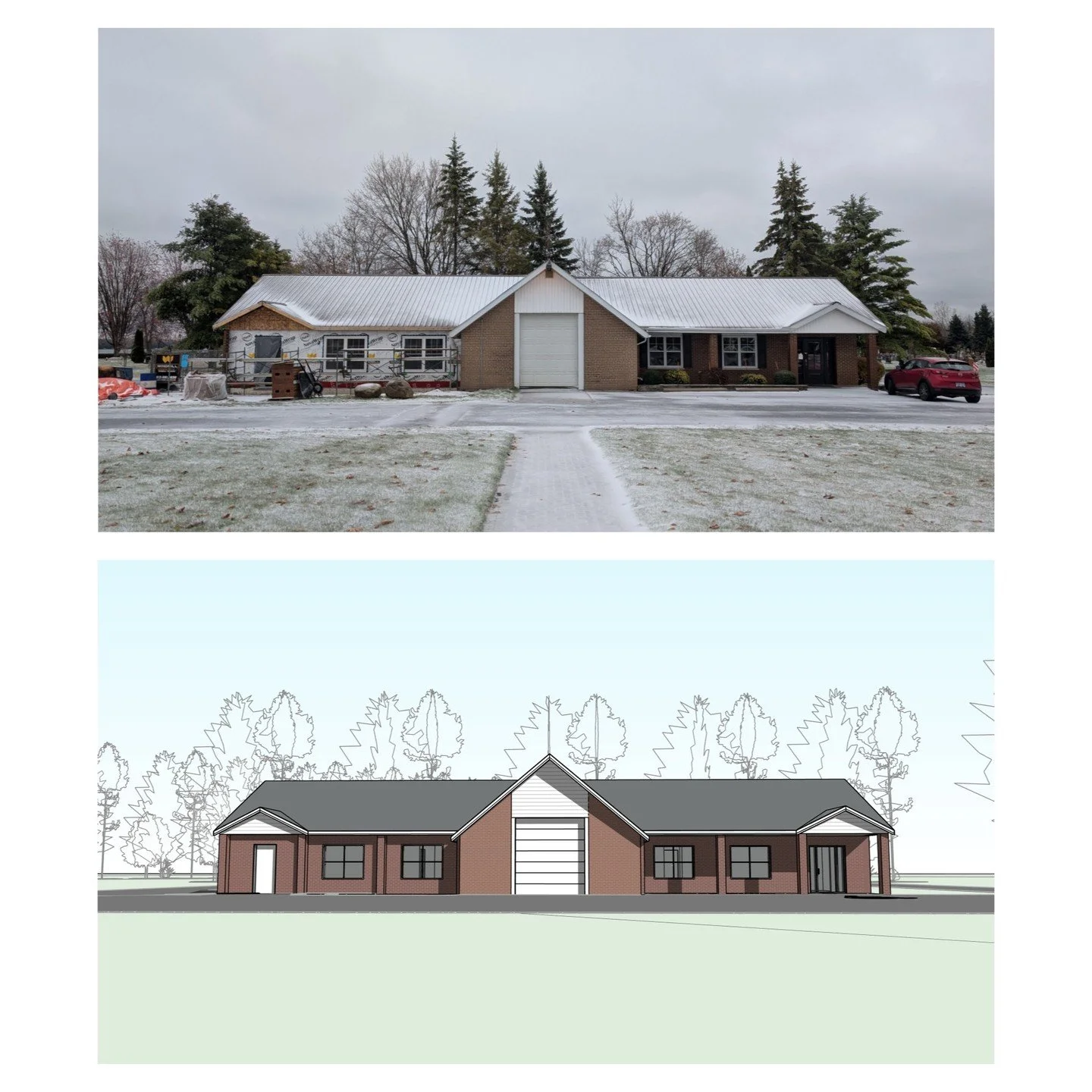 Construction progress of 1 storey storage garage addition to existing office &amp; storage garage #addition #office #garage #porch #traditional #heritage #perspective #revit #architecture #aja #adamjodoinarchitectural #design