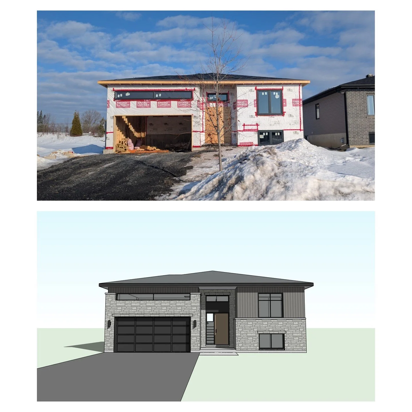 Construction progress of 1 storey single family residence with attached garage.

#residence #splitlevelentry #garage #modern #contemporary #perspective #revit #architecture #aja #adamjodoinarchitectural #design #build