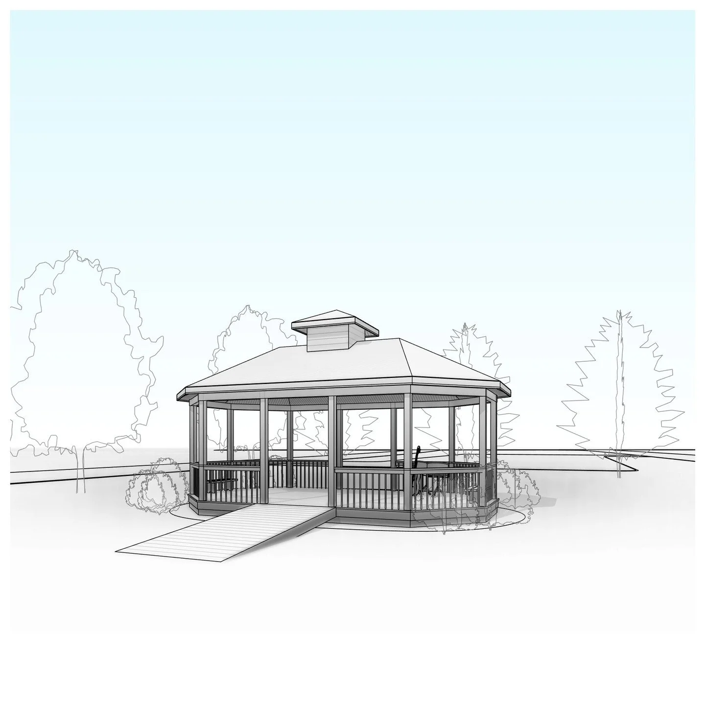 Timber frame gazebo.

#gazebo #timber #band #park #revit #architecture #aja #adamjodoinarchitectural #design