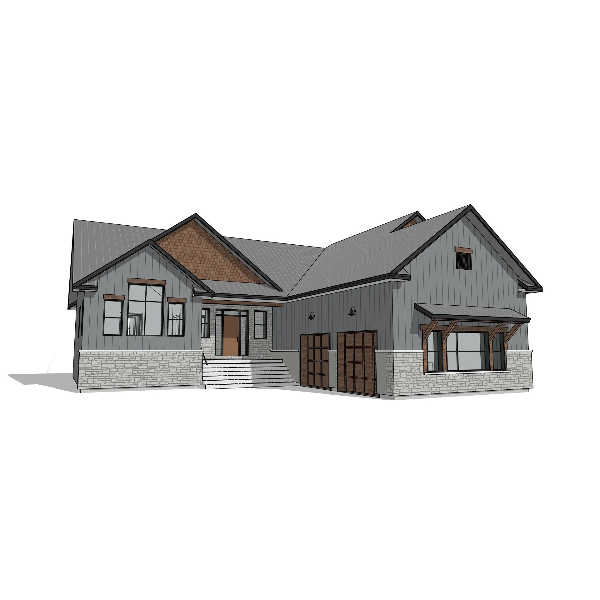 1 storey residence with attached garage.

#residence #garage #porch #stone #perspective #craftsman #traditional #timber #revit #architecture #aja #adamjodoinarchitectural #design