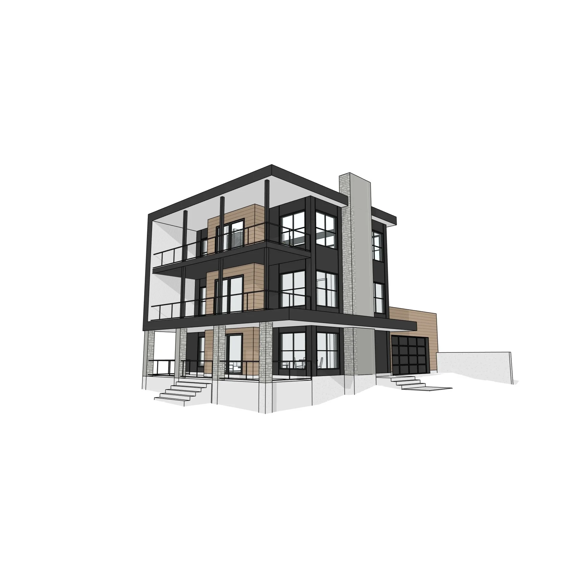 3 Storey Residence with attached garage and rooftop terrace.

#residence #garage #modern #contemporary #coveredporch #featurestair #balcony #waterfront #timber #stone #perspective #revit #architecture #aja #adamjodoinarchitectural #design