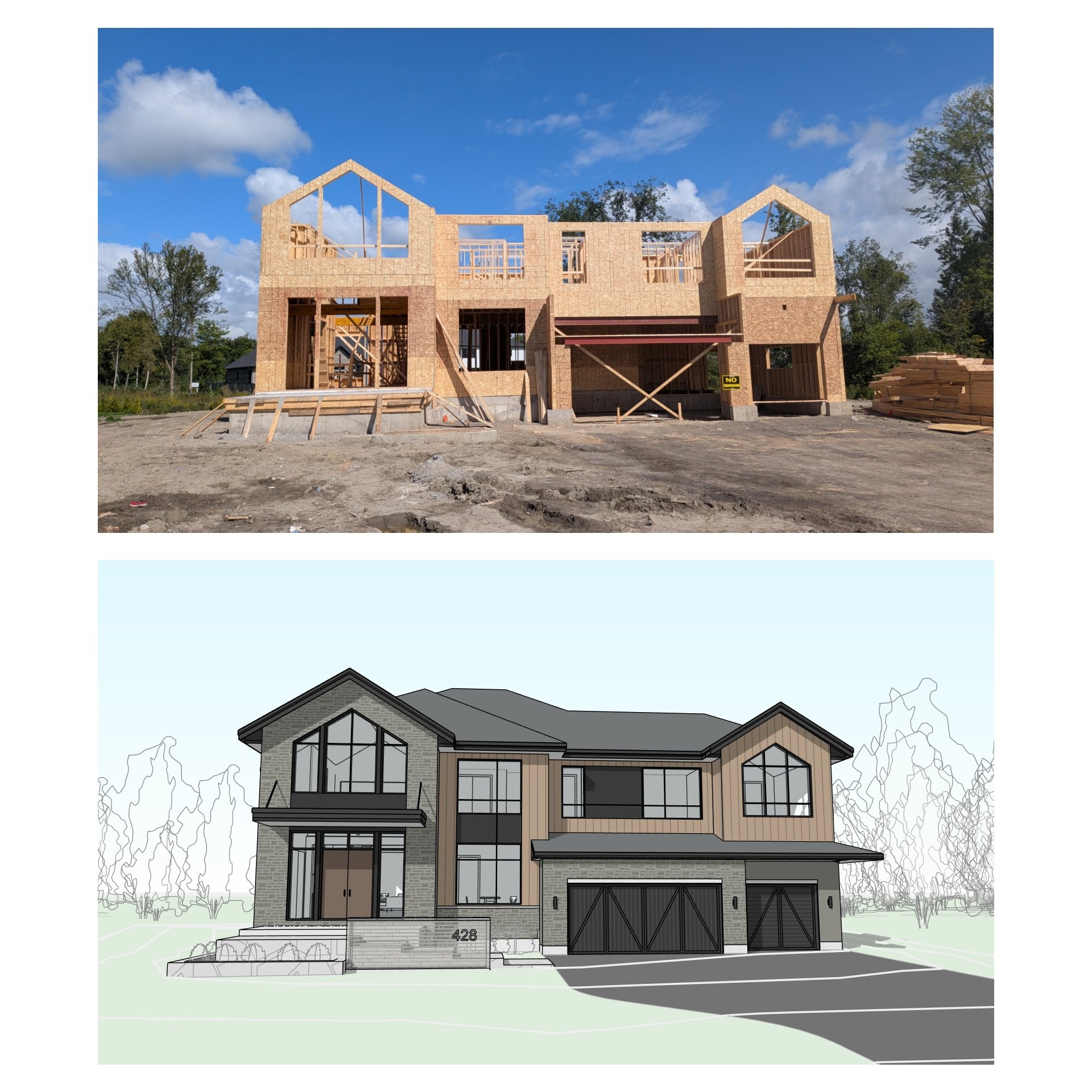 Construction progress of 2 storey single family residence with attached garage.

@triformconstruction 

#residence #garage #modern #contemporary #doubleheightfoyer #featurestairs #perspective #revit #architecture #aja #adamjodoinarchitectural #design