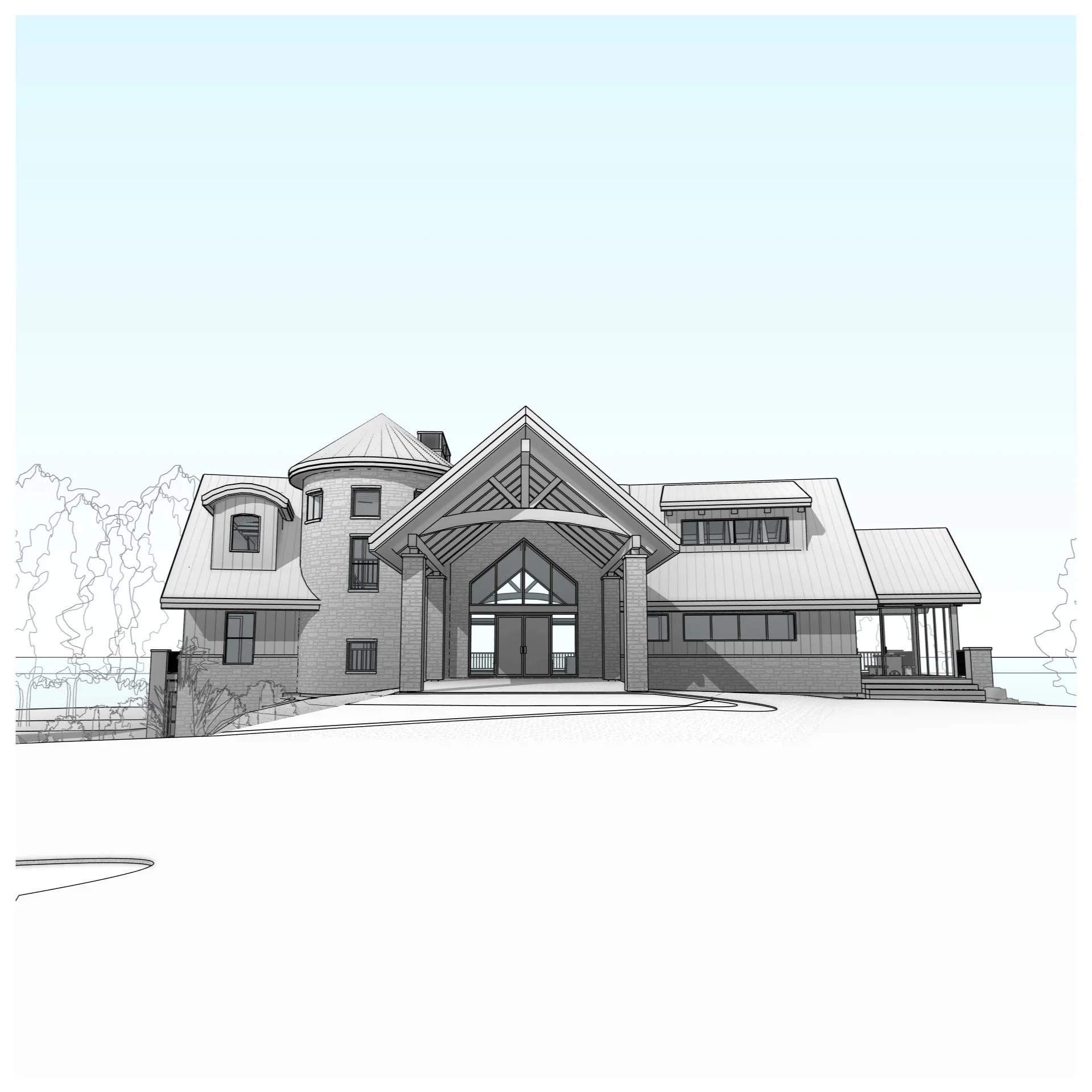 2 Storey Residence with attached garage and walkout basement.

#residence #garage #timberentry #traditional #coveredporch #walkoutbasement #featurestair #infinitypool #timber #stone #perspective #revit #architecture #aja #adamjodoinarchitectural #des