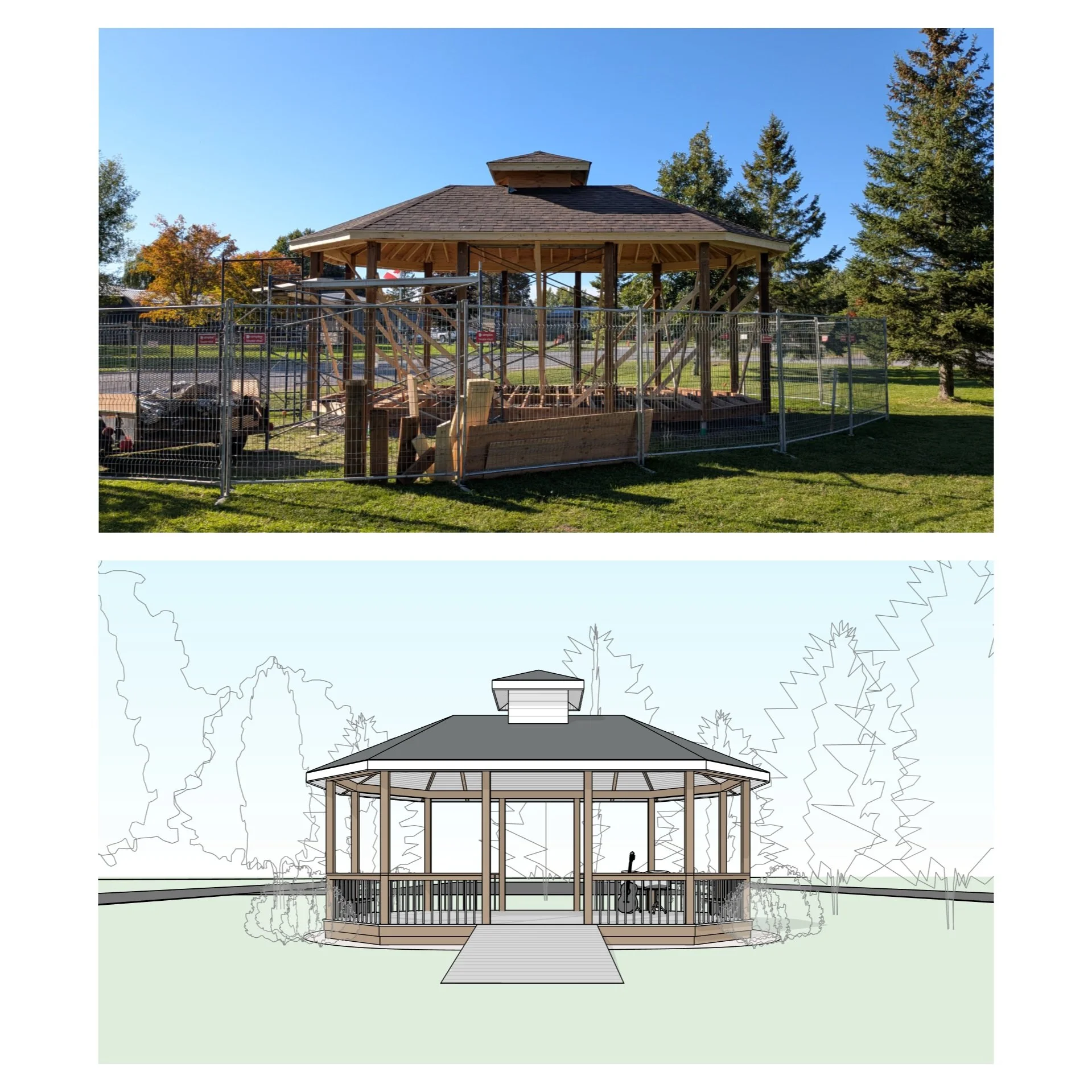 Construction progress of Timber Frame Gazebo.

#gazebo #timber #band #park #revit #architecture #aja #adamjodoinarchitectural #design #build