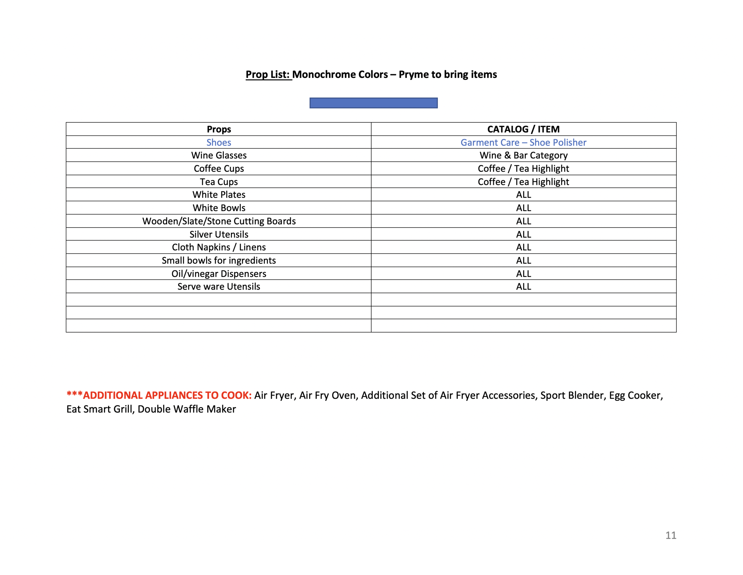 Prop List