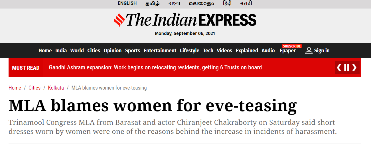 MLA blames women for eve-teasing 