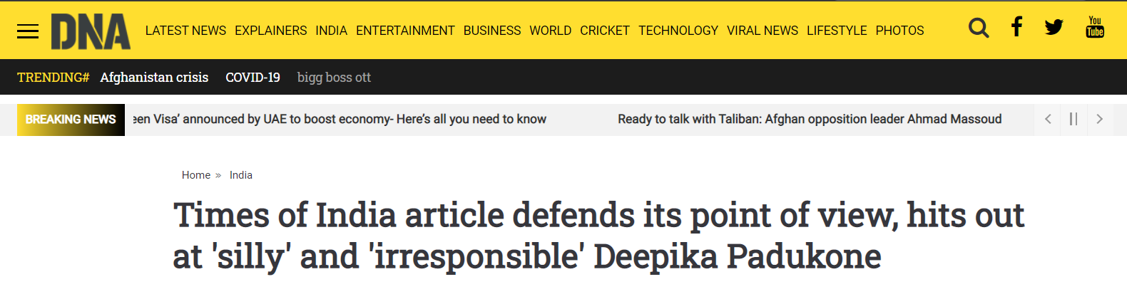 India's leading new site guiding visitors to Deepika Padokune's 'cleavage'