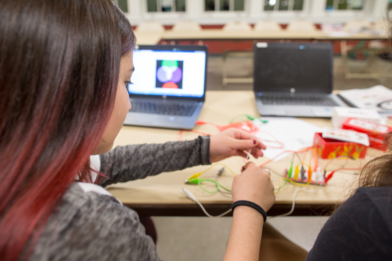 Coding to create art as a team, students use the computer as another medium for their art and creativity. The screen is their canvas and coding is their pen! Leonel Castillo BakerRipley Community Center, Fall 2017.