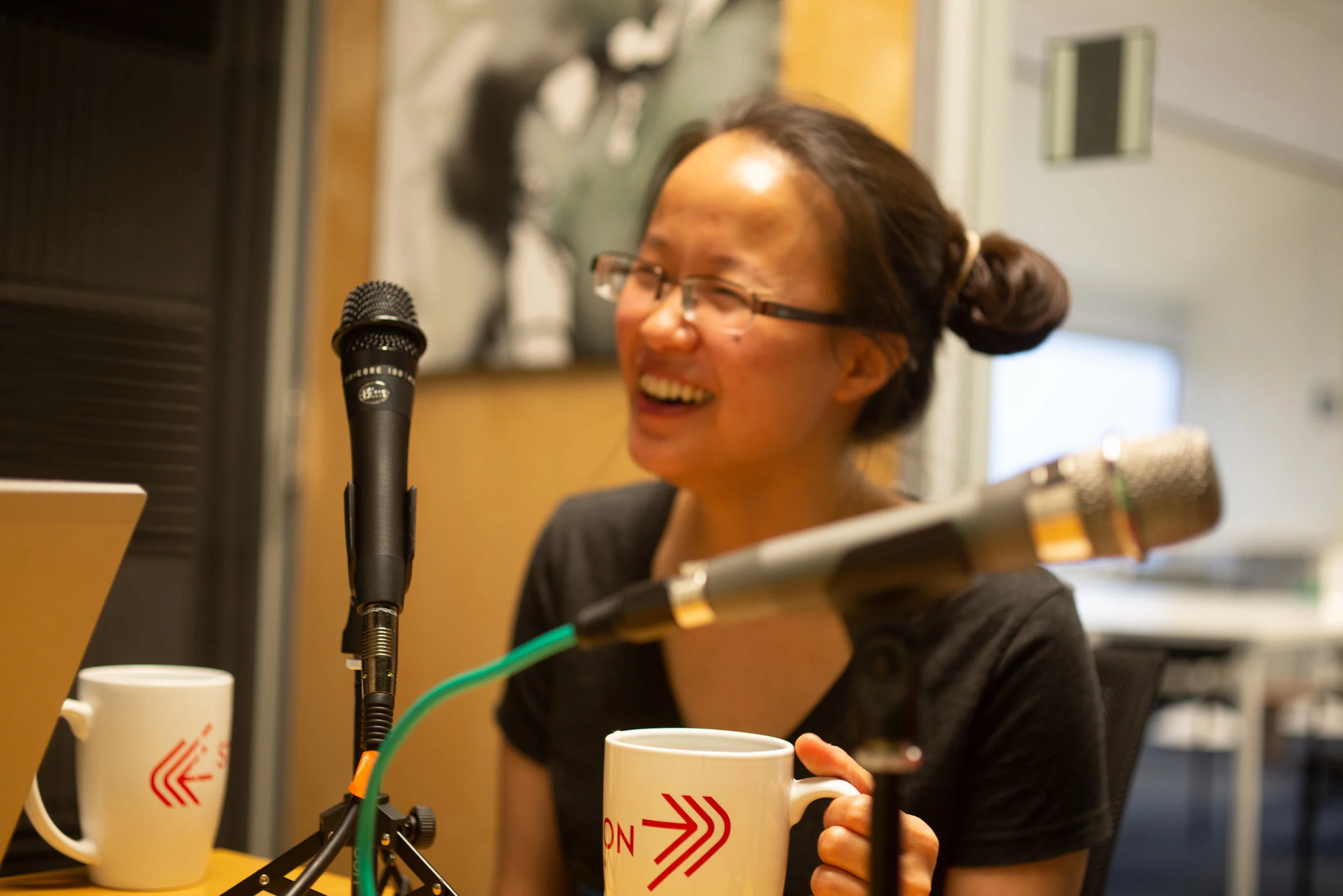 Amanda Shih, cofounder of Code Park Houston, speaks her mind while recording a podcast at Station Houston. July 11th, 2018. Courtesy of Wanjun Zhang.