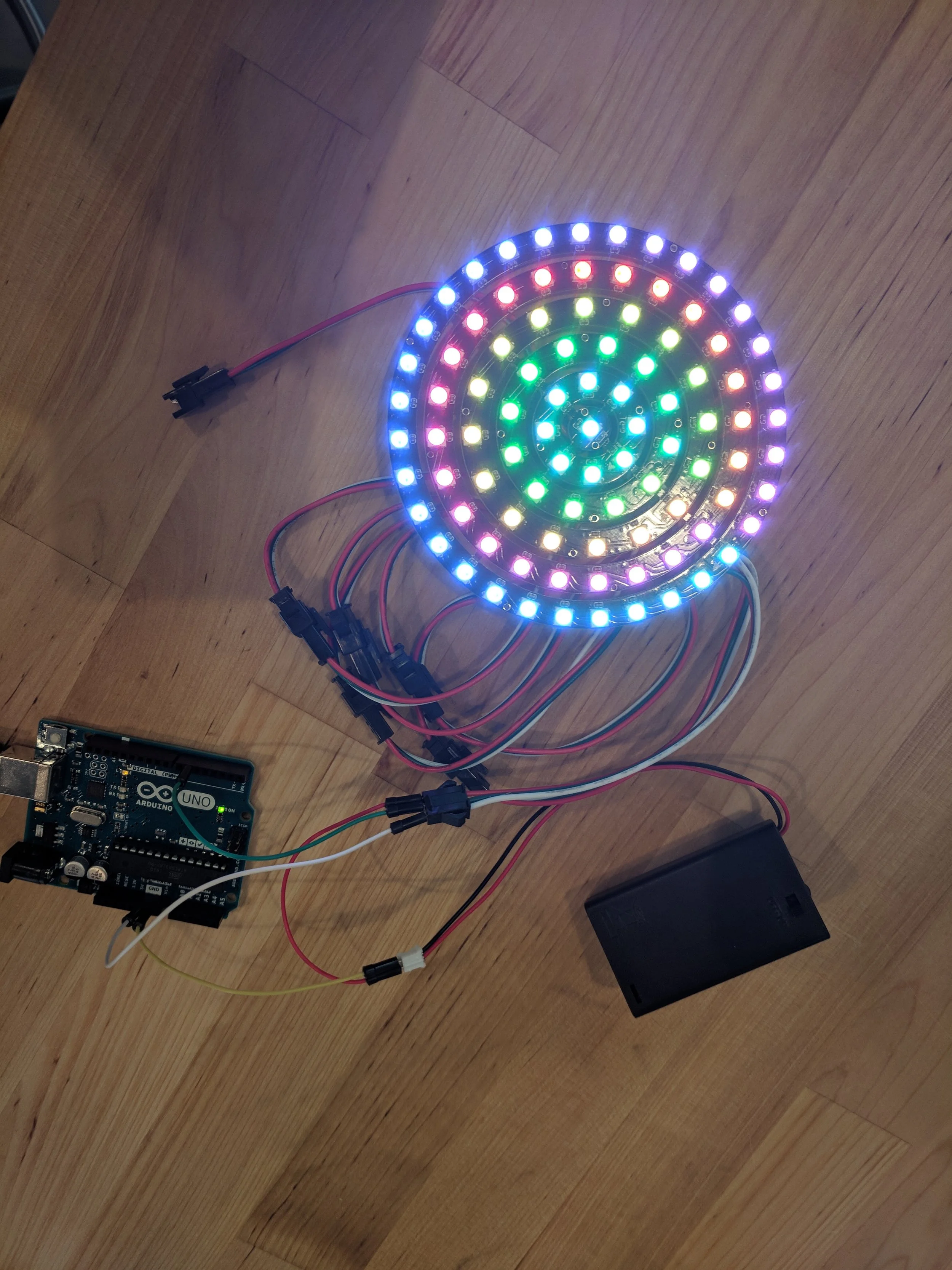 In Invent to Learn at Fab Lab East Aldine, students learn about physical data visualization with rainbow 🌈 LEDs. Courtesy of Wanjun Zhang. August 7th, 2018.