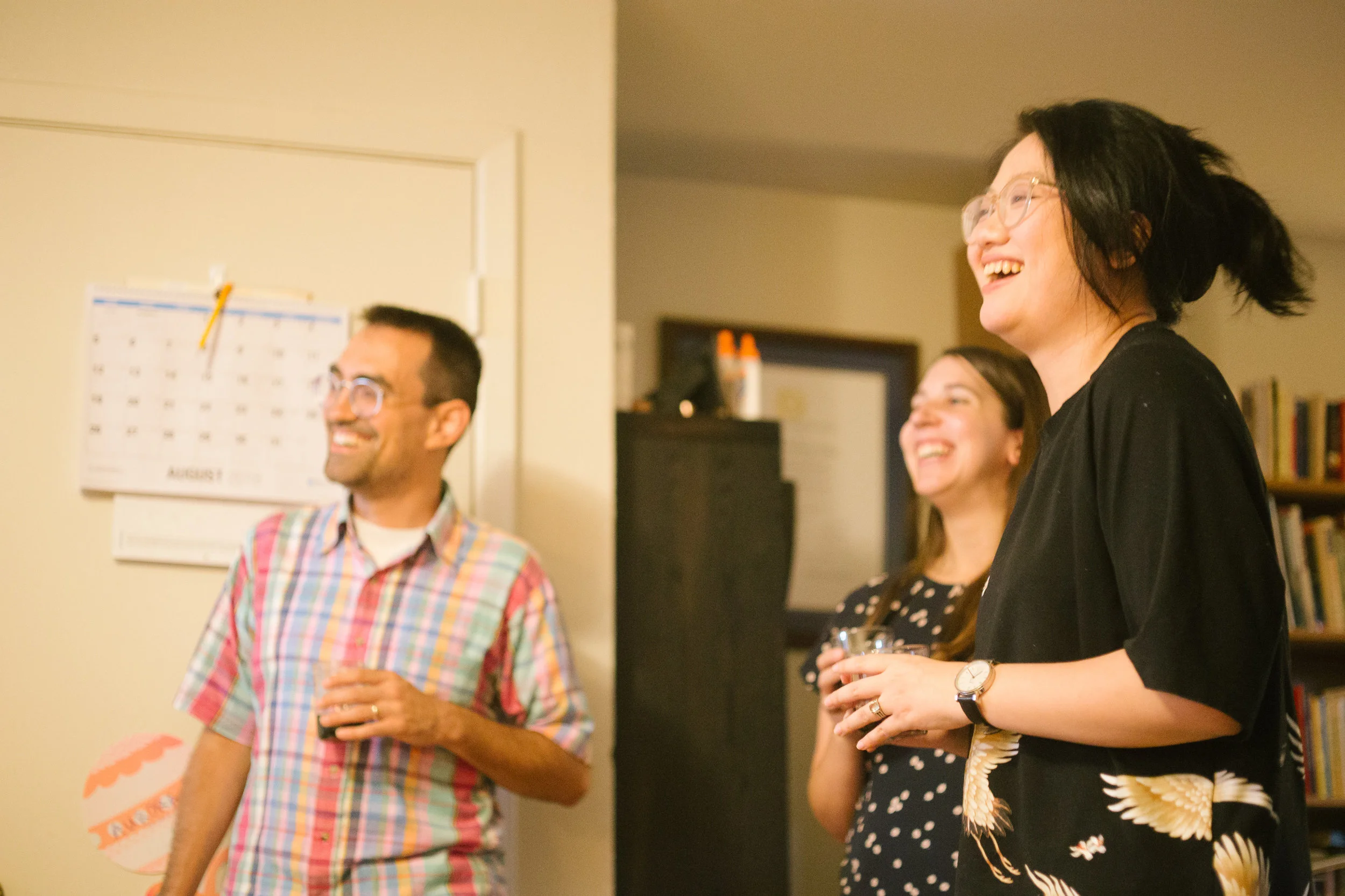 Ben, Lanny, and Erica sharing a laugh at our team welcome dinner hosted by Bonnie and Ben. Courtesy of Wanjun Zhang. August 24th, 2018.