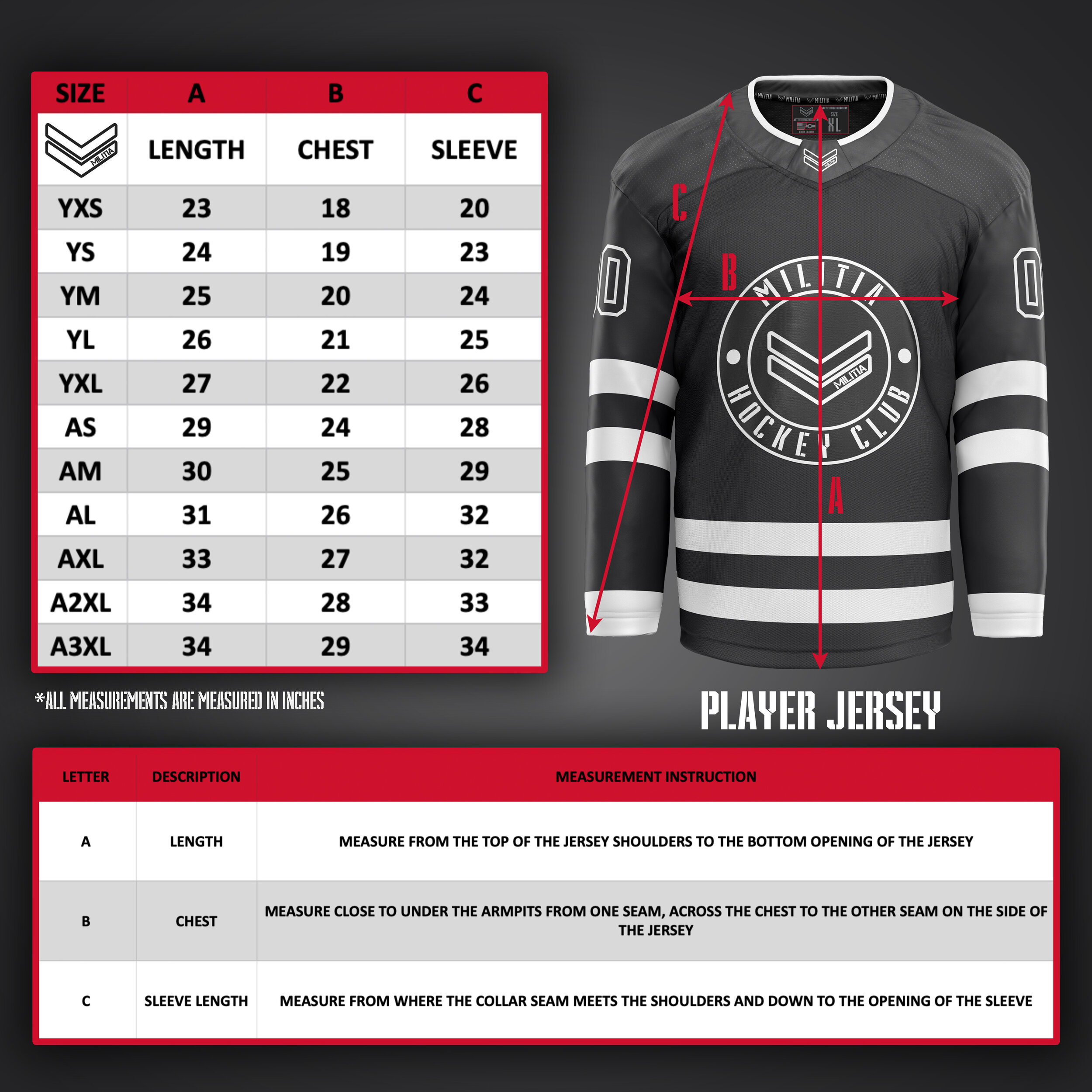 Custom Hockey Jersey Size Guide 
