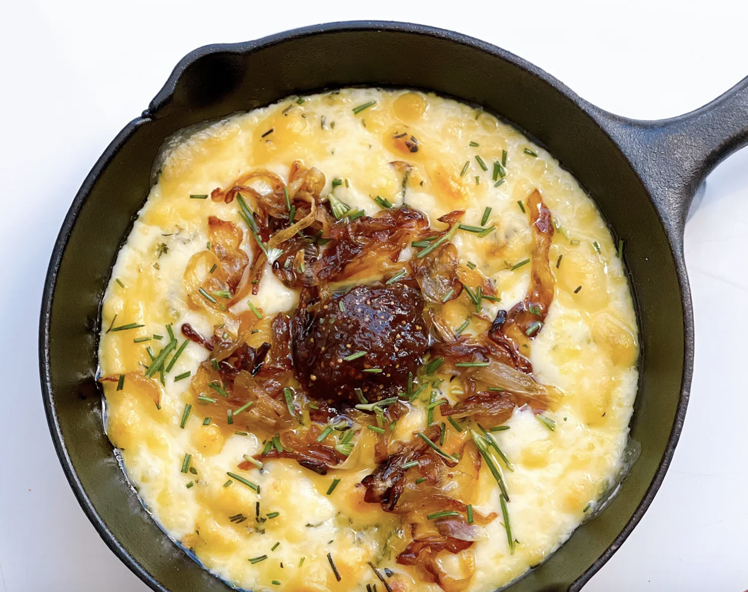 Baked Fontina with Caramalized Onions and Fig Jam