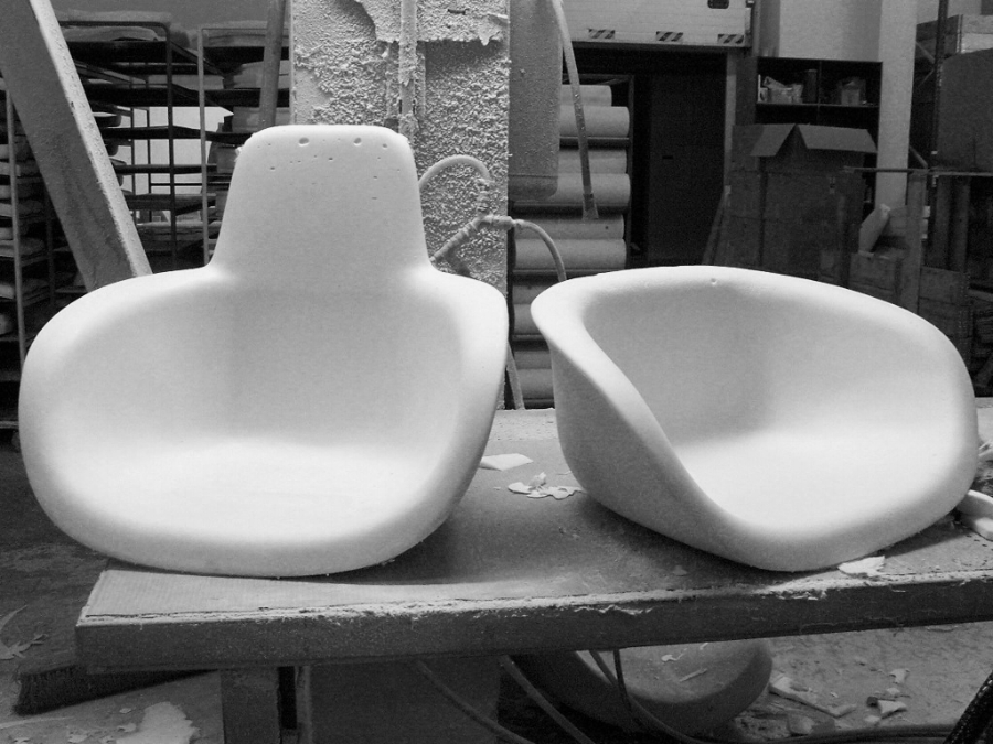 Higher backed dining chairs are much less common to be specified in large numbers than low backed chairs and whilst the aim was for a high-backed Organic Chair competitor, the real market volume is in the low-back typology. In order to push even further the efficiency of the new single tooled shells it was paired to an already in production timber chair base that related to a well established furniture family within the main collection. The resulting close fixing points give the chair a somewhat startled stance.