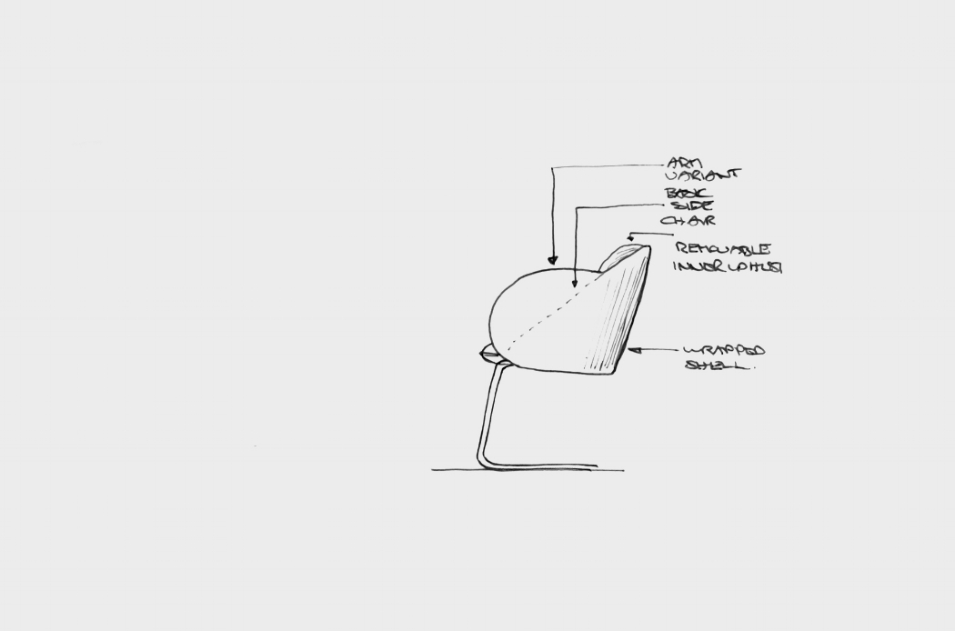 An alternative version with an arm is also possible. With a removable inner wrap instead of homogeneous upholstery the arm can have a thickness not afforded with a slim fixed solution.