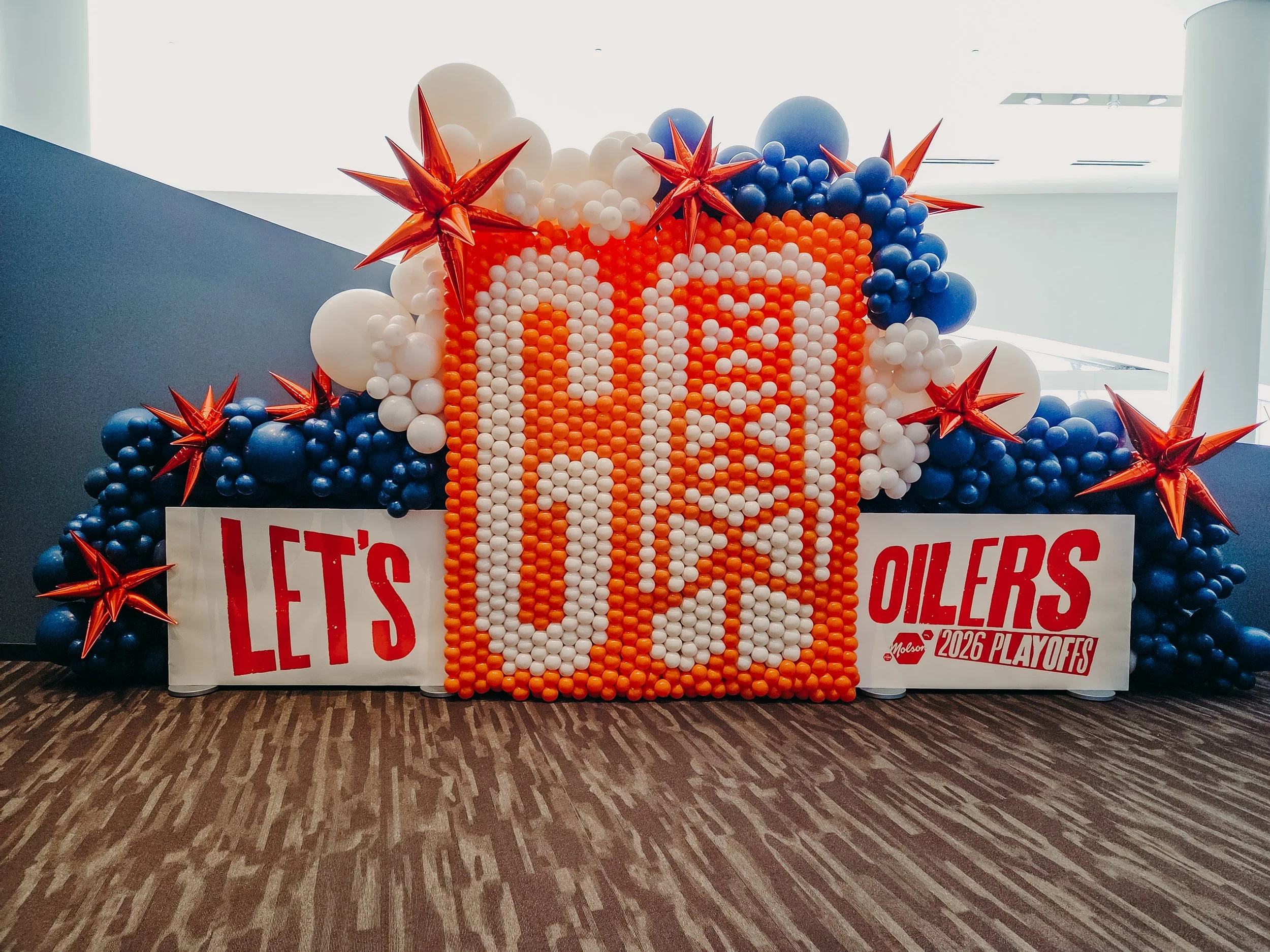 Oilers balloons photo backdrop edmonton yeg