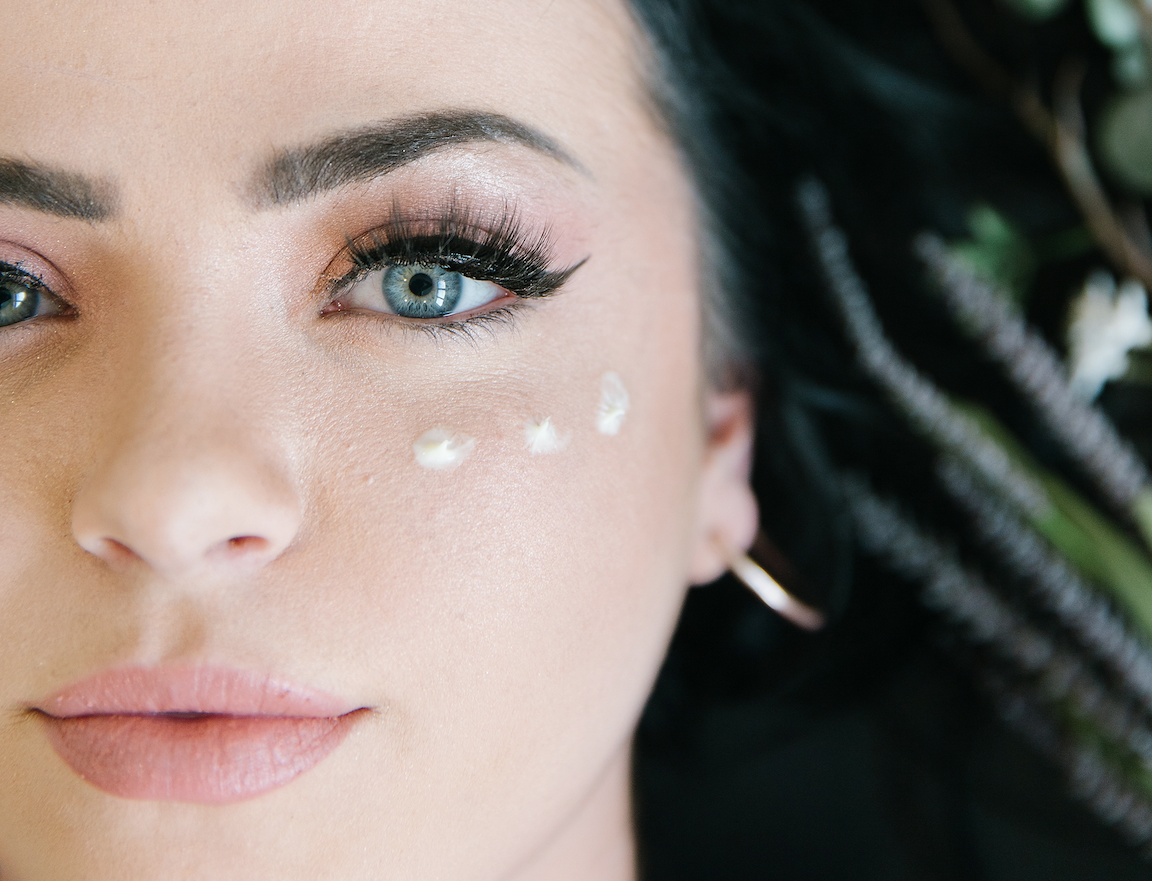 Perfectly Posh vegan Prize on the Eyes Eye Creme on model, naturally based and cruelty-free eye cream under $25