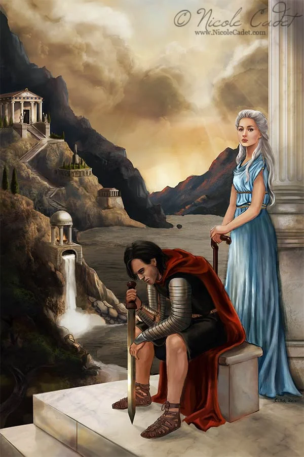 Spirit of the Sword: A fantasy novel set in a classical Roman/Greek world. Characters wear traditional costumes, and the sword is a Spatha. There are fantasy elements added, but most of the imagery is based on what we know from history.