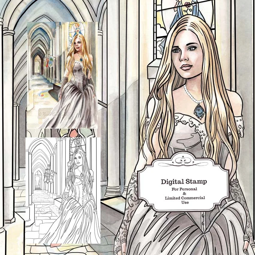 Digital Stamp Instant Download - Stand my ground - Gothic Fantasy Adult Colouring Line Art for Cards &amp; Crafts by Nicole Cadet