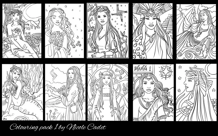 Digital colouring book 1 - Instant Download - 10 Goddess and mythical beings PDF
