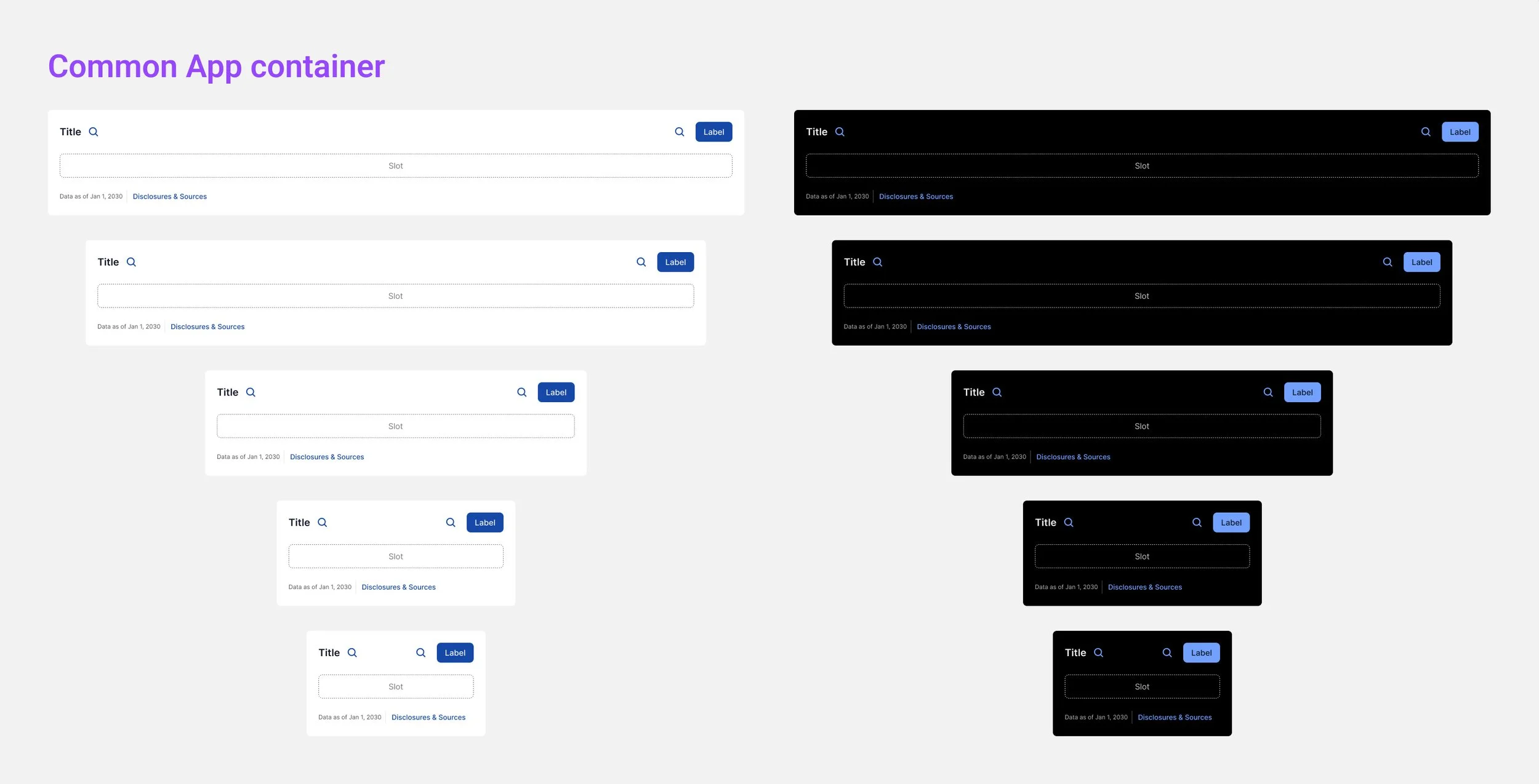 The modular containers for each "app" create a common foundation for consistency across layouts and implementations.