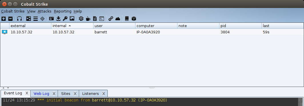 Beacon obtained from running our custom executable.