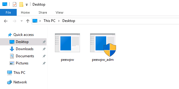 Viewing the executable before and after the custom manifest, as a user with local admin privileges.