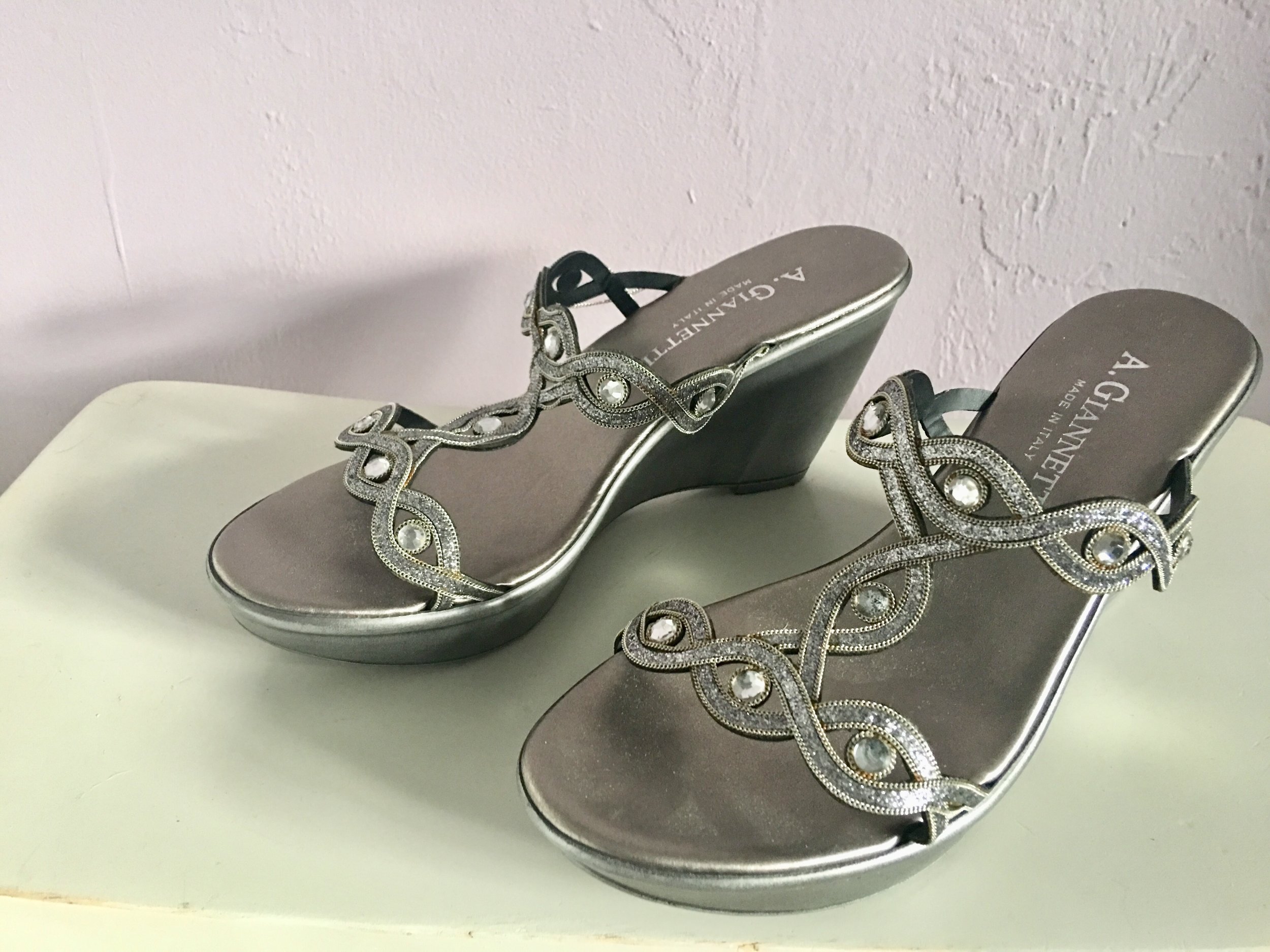 A. Giannetti Silver Wedge Sandals (Size 7) — FLAMINGO SEAFOOD