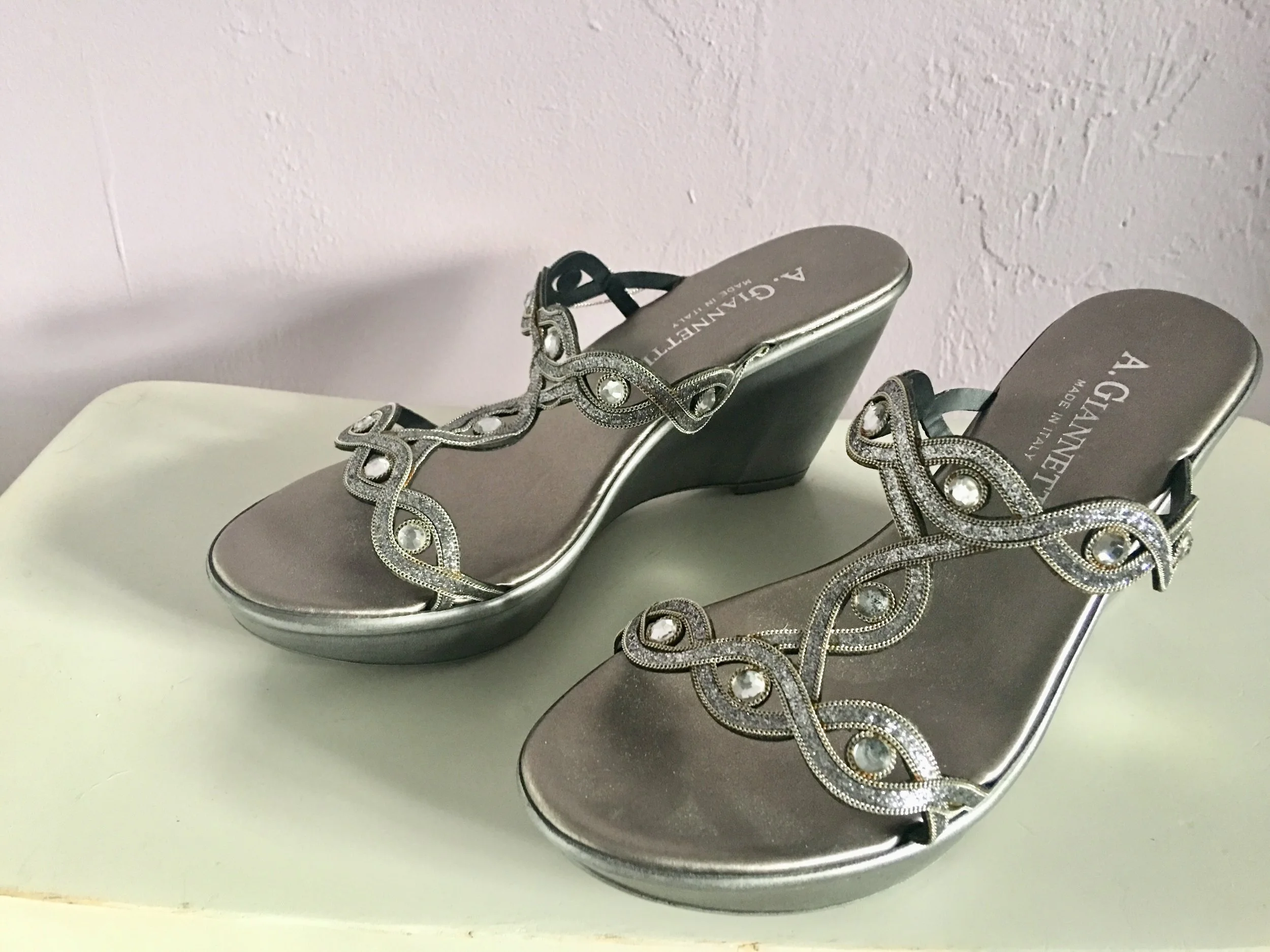 silver wedge sandals