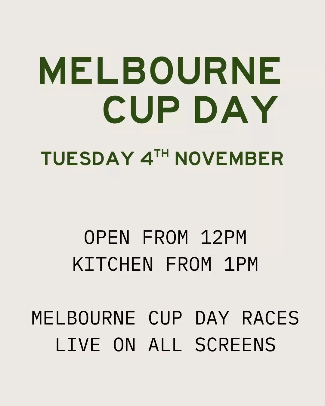 Join us tomorrow from 12pm for cocktail specials and live race day coverage. 

Pie night specials from 4pm!&nbsp;See you at the bar.