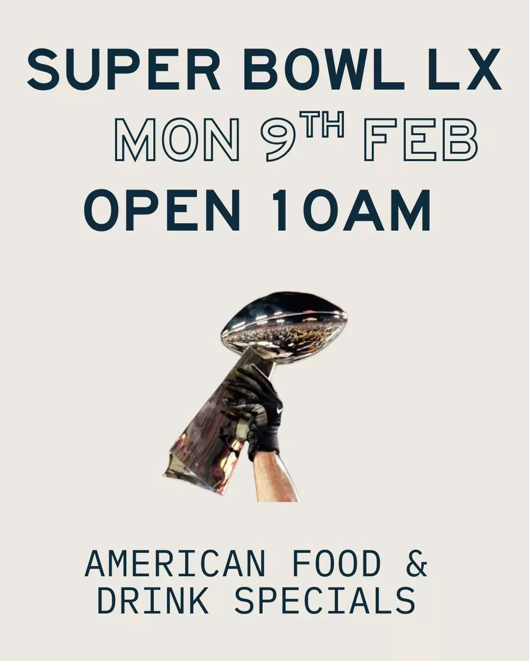 Tomor&shy;row&rsquo;s the day! Grab your crew and head to The Vic! 

Doors open from 10 am for Super Bowl fun, food and big screens &ndash; don&rsquo;t miss a single play!