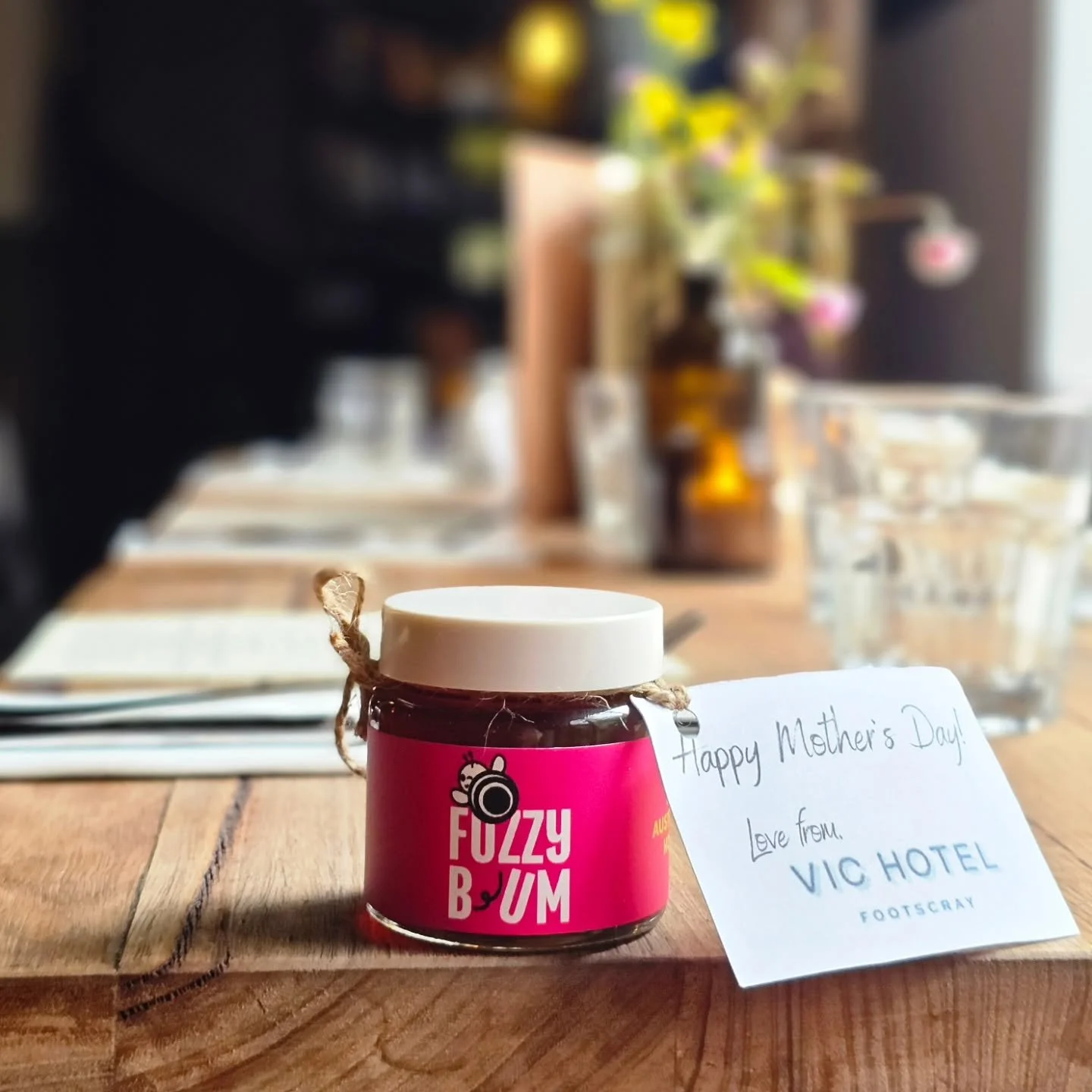 The tables are set, the pans are on the stove in the kitchen, and we're ready to welcome you all to our special Mother's Day spread at The Vic.

Thank you to our friends at @fuzzybumhoney for the sweet gift for all the mum's and mother figures joinin