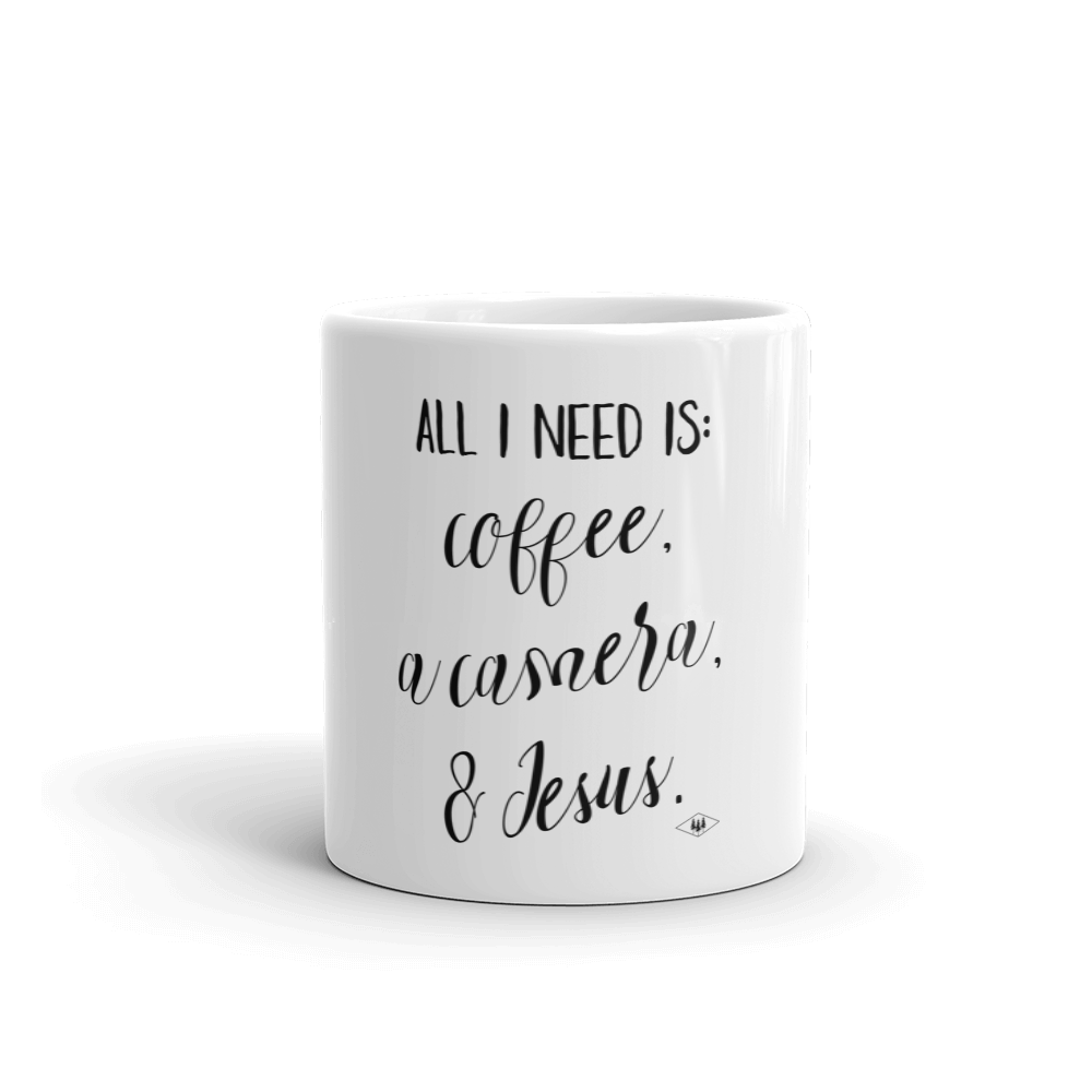All I need is Coffee a camera and jesus coffee mug made in the USA by Bessie Young Photography front.png