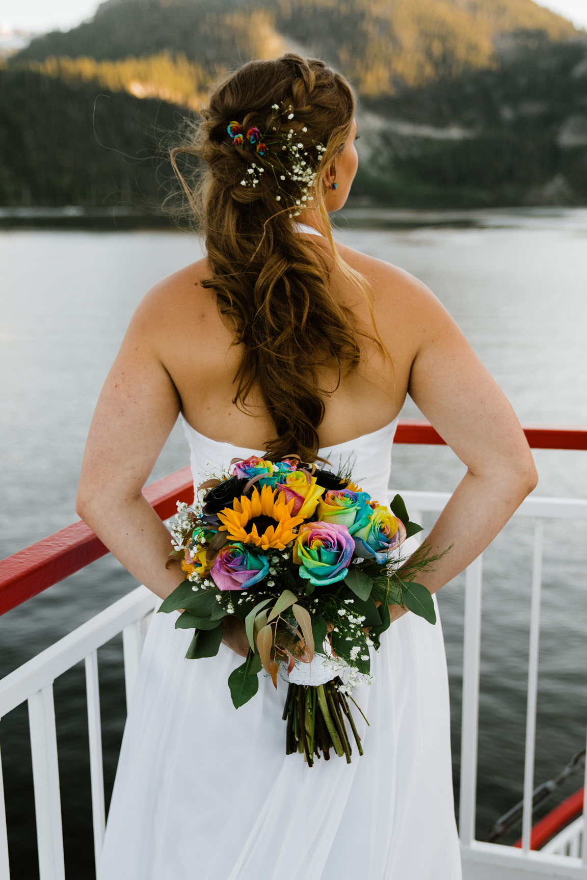 Tie dye wedding bouquet Zephyr Cove Wedding | South Lake Tahoe Wedding | Sonora Photographer | Yosemite Elopement Photographer Bessie Young