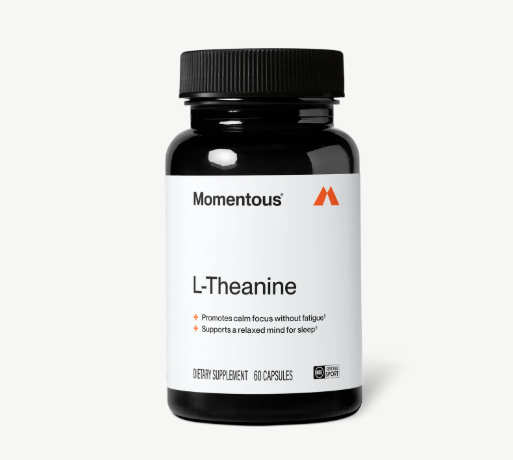 Momentous L-Theanine bottle reviewed for nighttime mental wind down