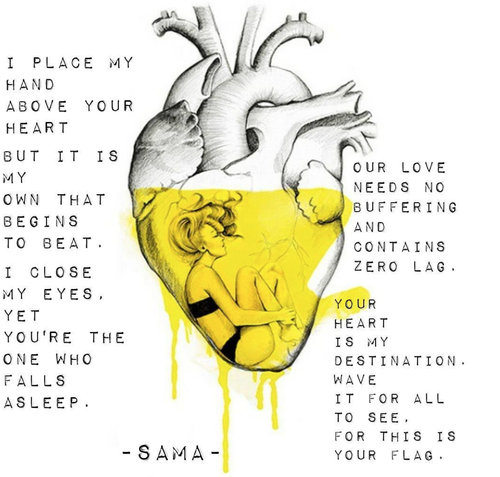 Sama Says poem illustration, I place my hand above your heart