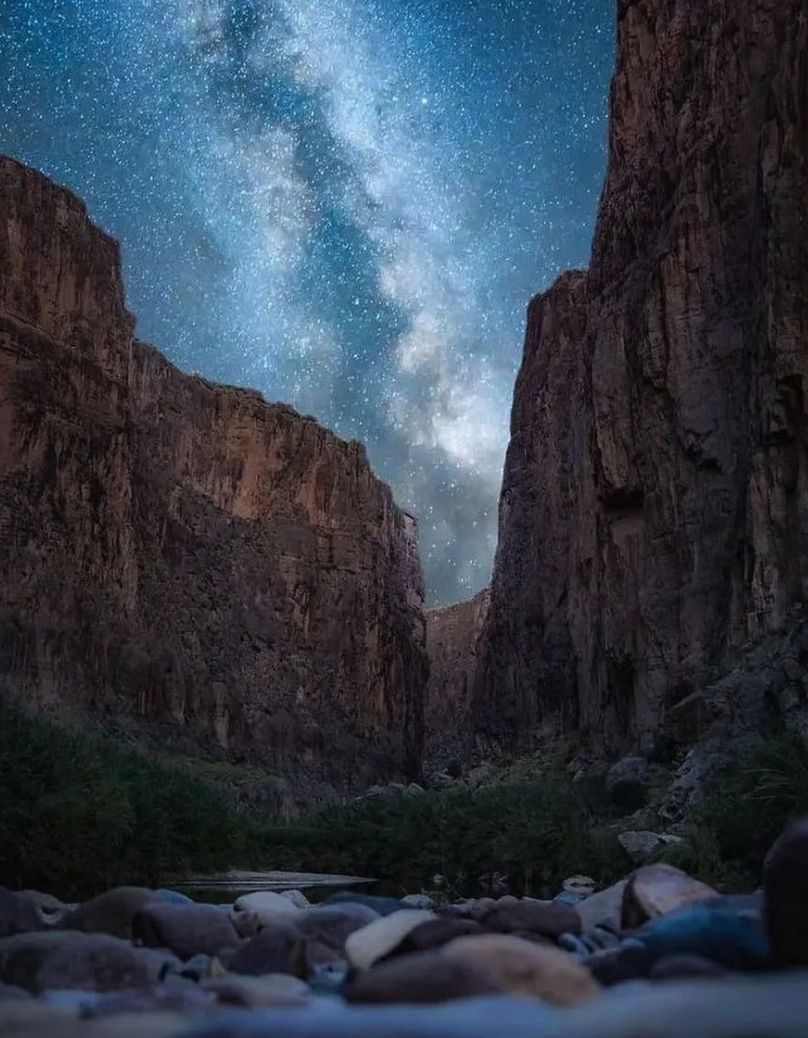 Milky Way and stars over a canyon in Big Bend National Park at night