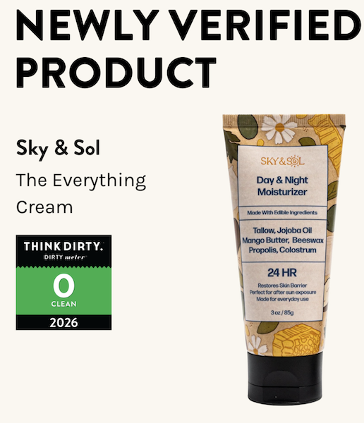 Sky and Sol day and night moisturizer shown as verified clean skincare product with non toxic ingredients and safety rating badge