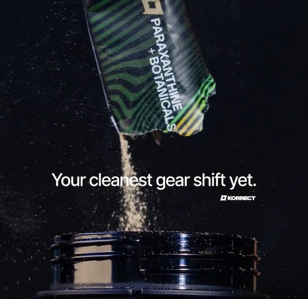 Korrect Edge paraxanthine supplement powder being poured into a container.