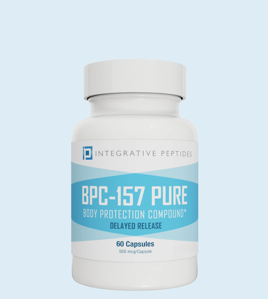 Integrative Peptides BPC-157 Pure delayed release capsules bottle, 60 capsules, 500 micrograms per capsule