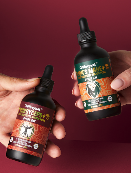 Life Cykel Lion's Mane and Cordyceps mushroom tinctures, representing the Life Cykel Mushroom Tinctures Guide