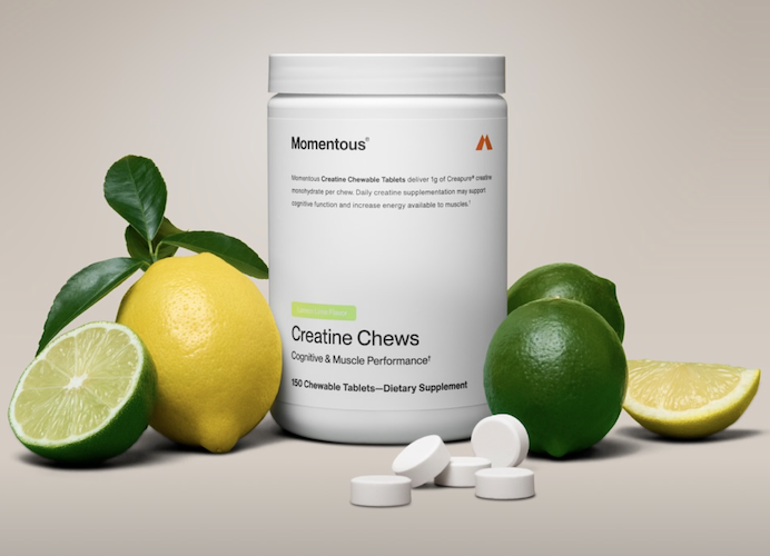 Momentous creatine chews supplement with lemon and lime flavor for muscle performance strength and daily recovery support