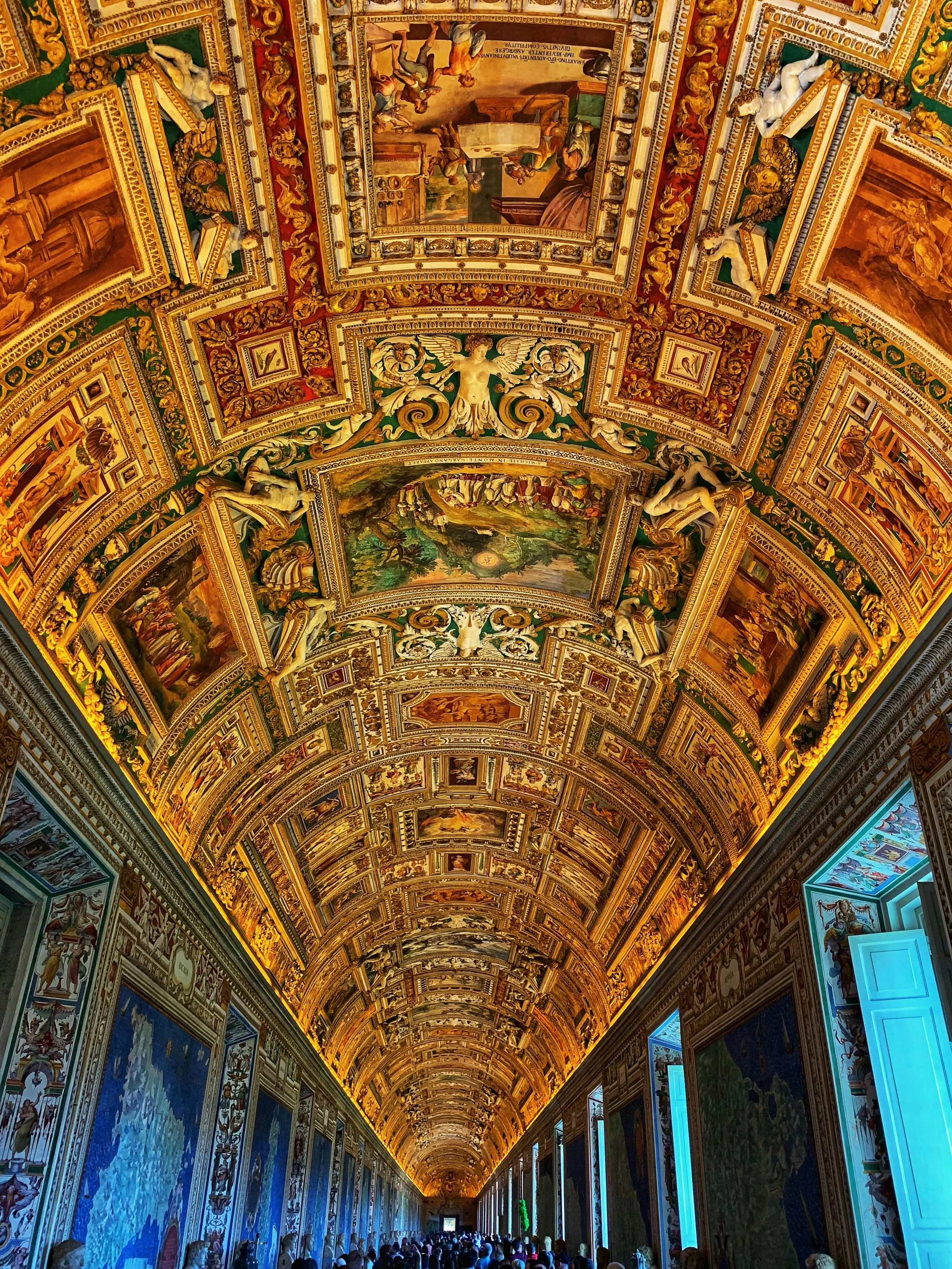 Painted ceiling of the Vatican gallery, gold and detailed