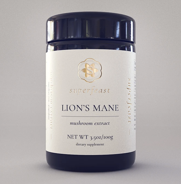 SuperFeast Lion's Mane mushroom extract in a dark glass jar